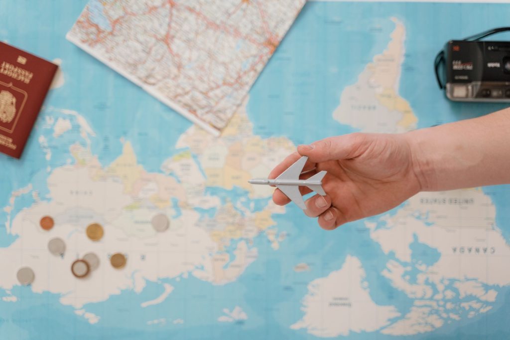 travel budget planning map coins
