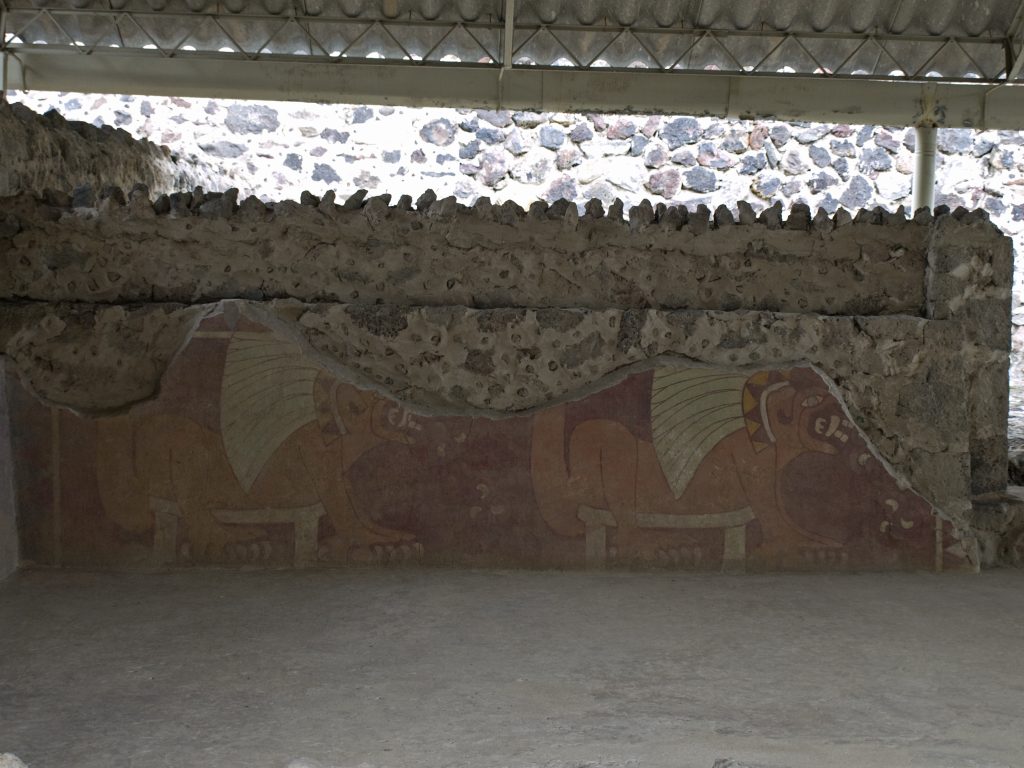 Fresque de jaguars peinte sur un mur de l’ensemble de Tetitla a Teotihuacan