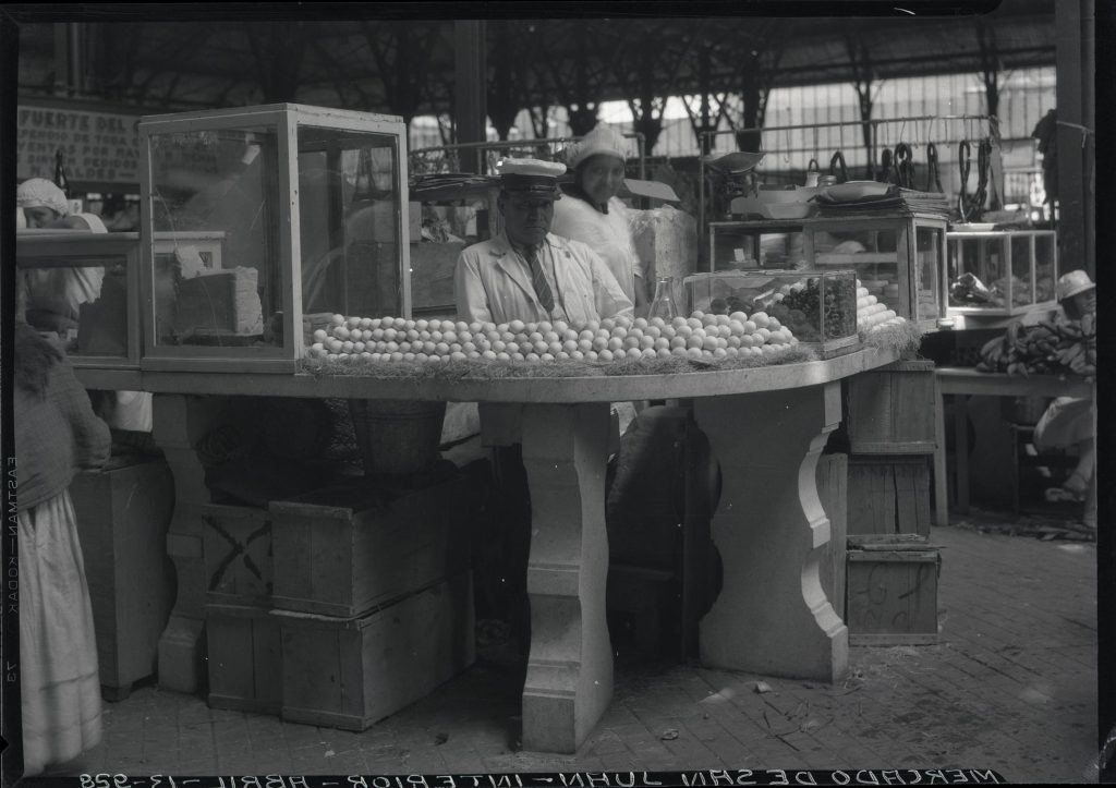 Le Mercado de San Juan de Mexico photographié en 1928, étals et clients