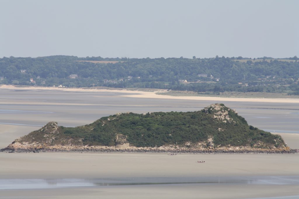 La Grande Rue du Mont-Saint-Michel bordée de maisons anciennes et d’enseignes